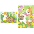 2 Bunnies with Butterflies and Bunnies Laying in Flowers Greeting Cards in Multi color, Rectangular shape