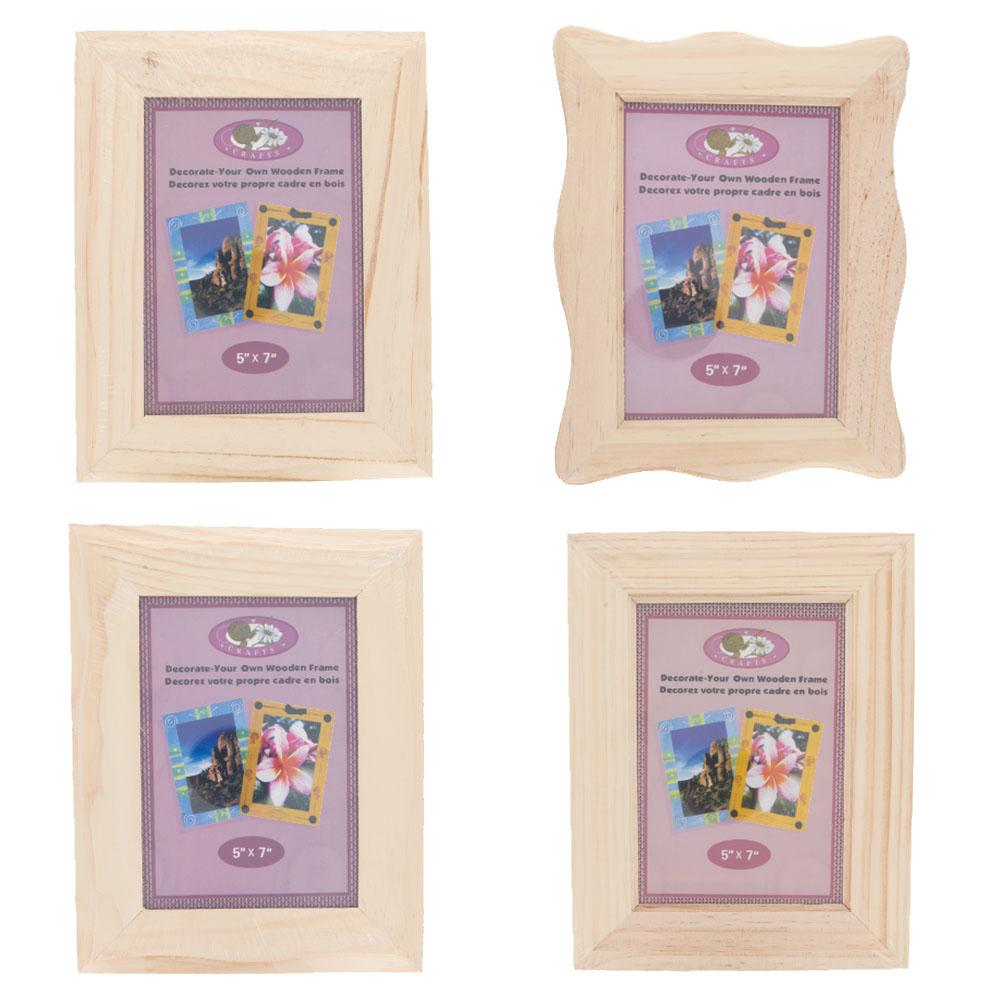 Set of 4 Unfinished Unpainted Wooden Picture Frames 9.5 Inches x 7.5 Inches in Beige color, Rectangular shape