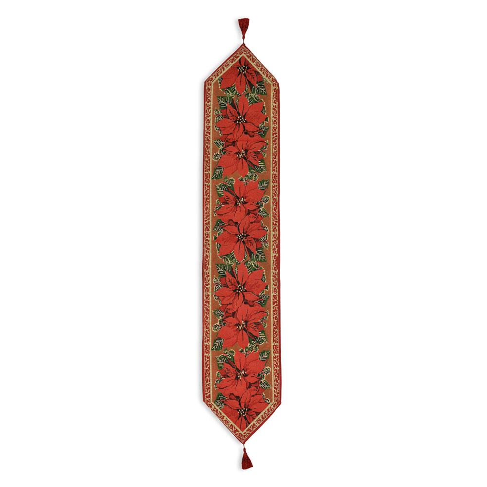 Poinsettia Flowers Christmas Tablecloth Holiday Runner 75 Inches , dimensions in inches: 75 x 66.5 x 13.5
