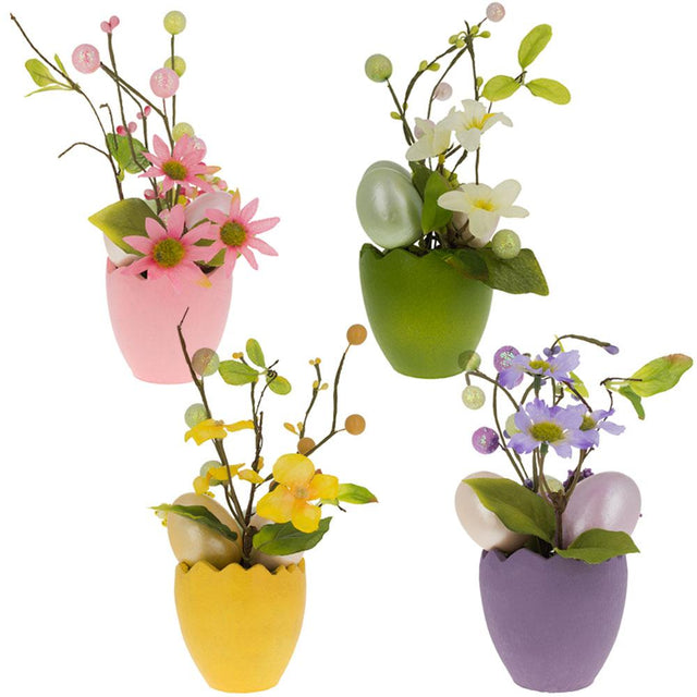 Set of 4 Colorful Spring Flowers with Easter Eggs 7 Inches in Multi color,  shape