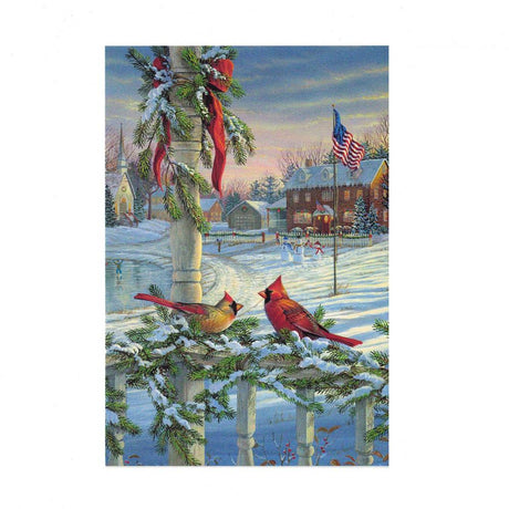 It's Christmas! Two Red Cardinals on Fence Greeting Card in Multi color Rectangular