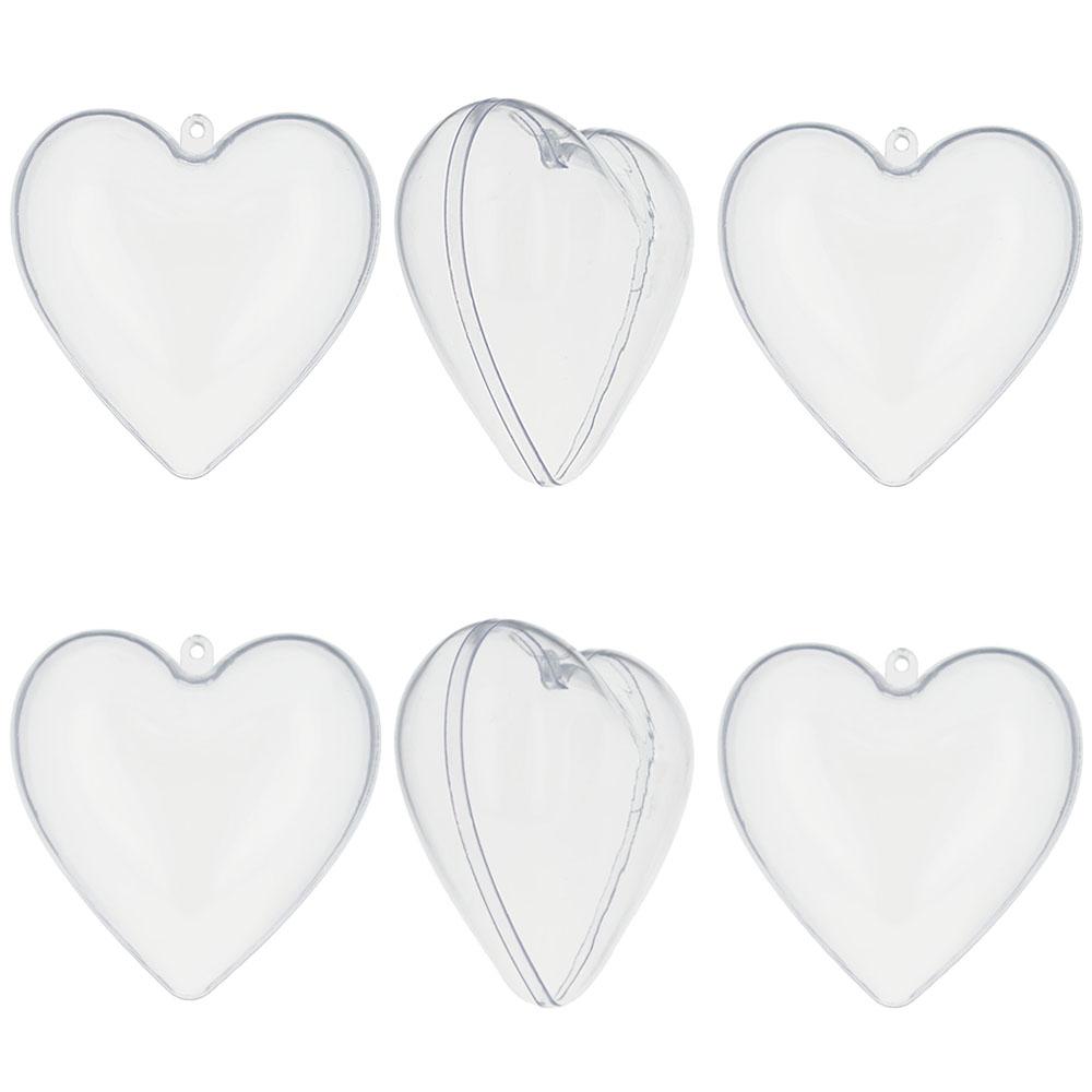 Set of 6 Clear Plastic Heart Ornaments DIY Craft 3 Inches in Clear color Heart