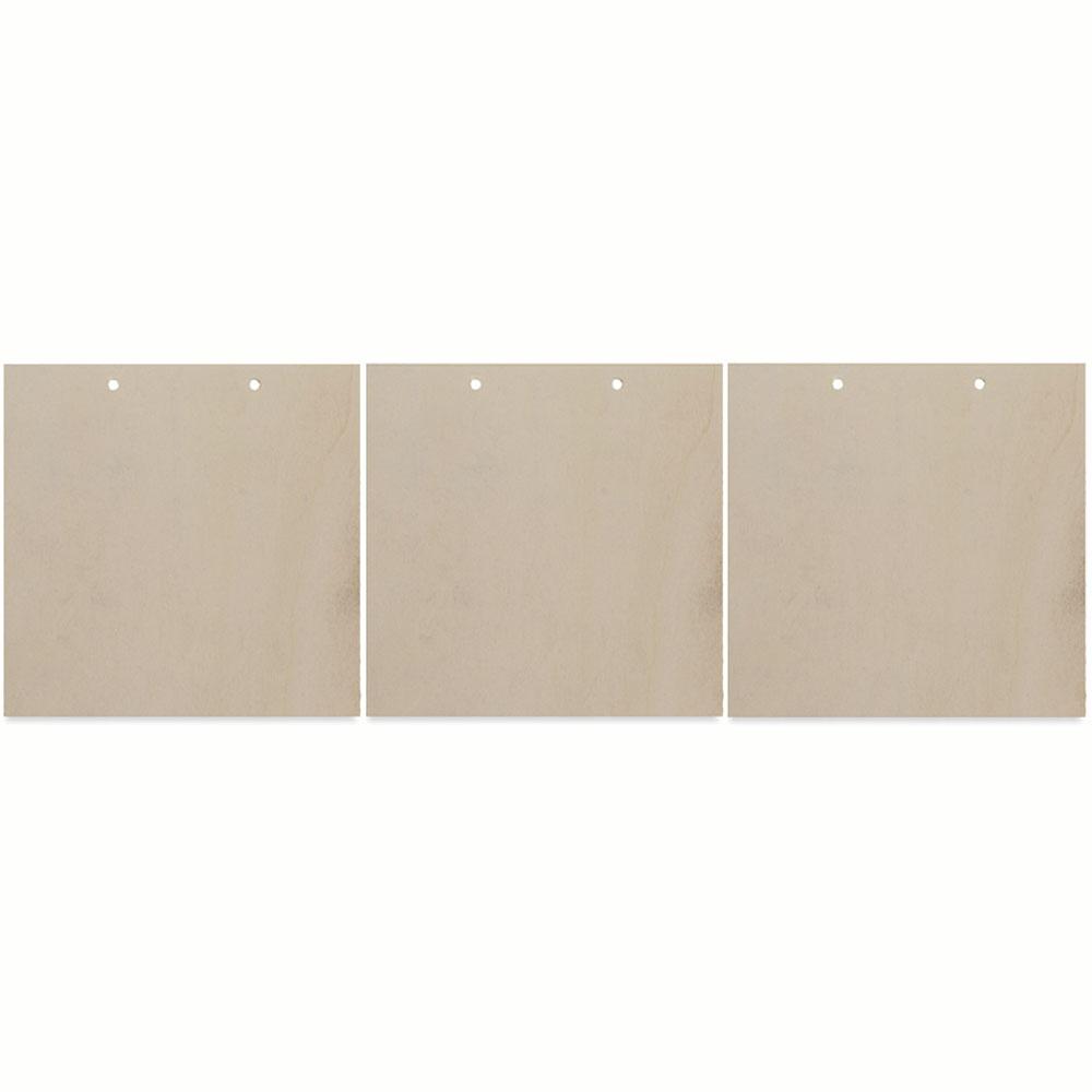 3 Square Unfinished Wooden Shapes Craft Cutouts DIY Unpainted 3D Plaque 6 Inches in Beige color Square