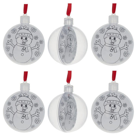 Plastic Set of 6 Fillable Openable Plastic Christmas Ornaments DIY Craft 3 Inches in White color Round