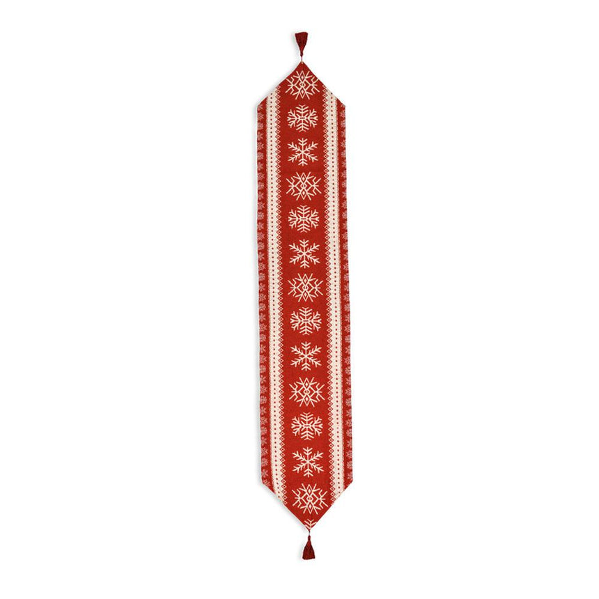 Snowflakes on Red Pattern Christmas Tablecloth Holiday Runner 76.5 Inches , dimensions in inches:  x  x