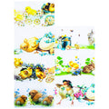 7 Baby Chicks, Bunnies & Spring Flowers Ukrainian Easter Egg Decorating Wraps Heat Shrink Sleeves in Purple color Rectangular