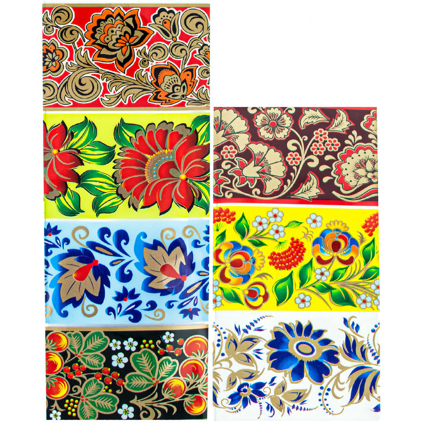 7 Oriental Style Bright Flowers Easter Egg Decorating Wraps in  color Rectangular