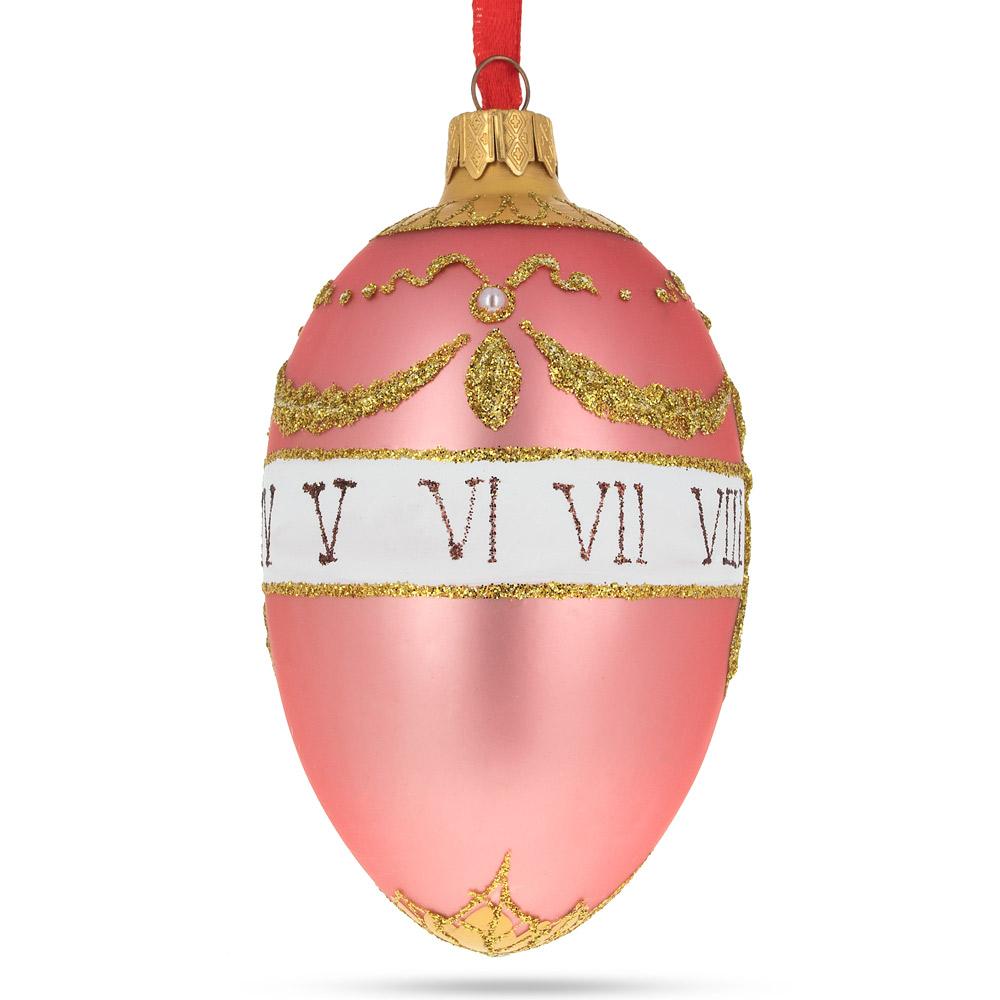 1902 Duchess of Marlborough Royal Egg Glass Ornament 4 Inches in Pink color, Oval shape