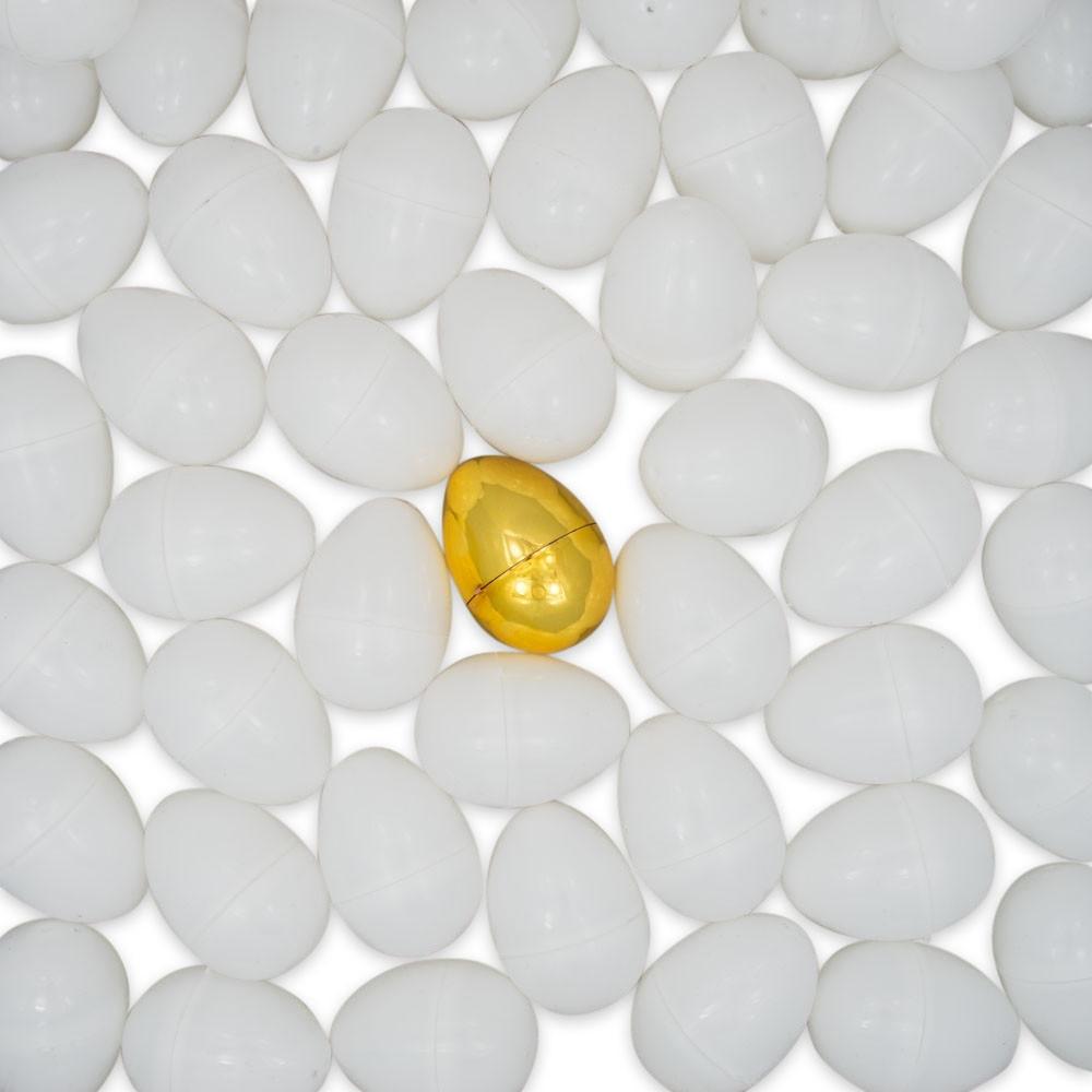 Treasure Trove: 47 White Plastic Easter Eggs + 1 Surprise Golden Egg Set in White color, Oval shape