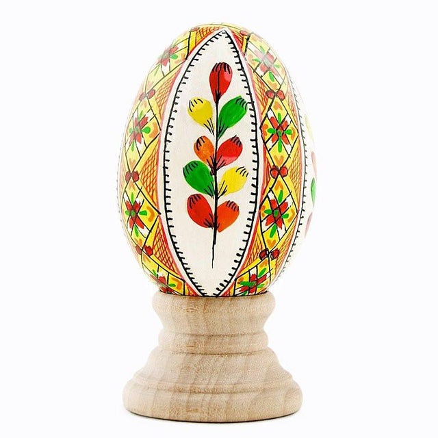 Willow Ukrainian Hand Painted Wooden Easter Egg in Multi color, Oval shape