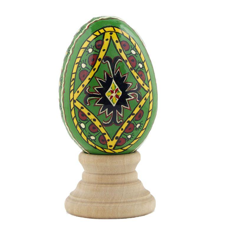 Green Diamond Hand Painted Wooden Pysanky Easter Egg in Green color Oval