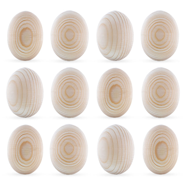 Set of 12 Unpainted Blank Unfinished Wooden Eggs 2.5 Inches in Beige color, Oval shape