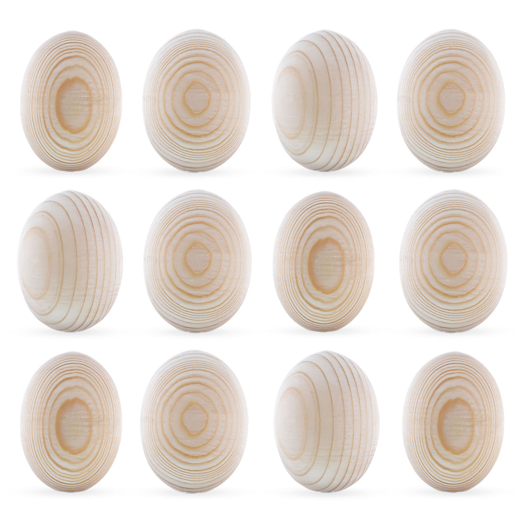 Set of 12 Unpainted Blank Unfinished Wooden Eggs 2.5 Inches in Beige color Oval