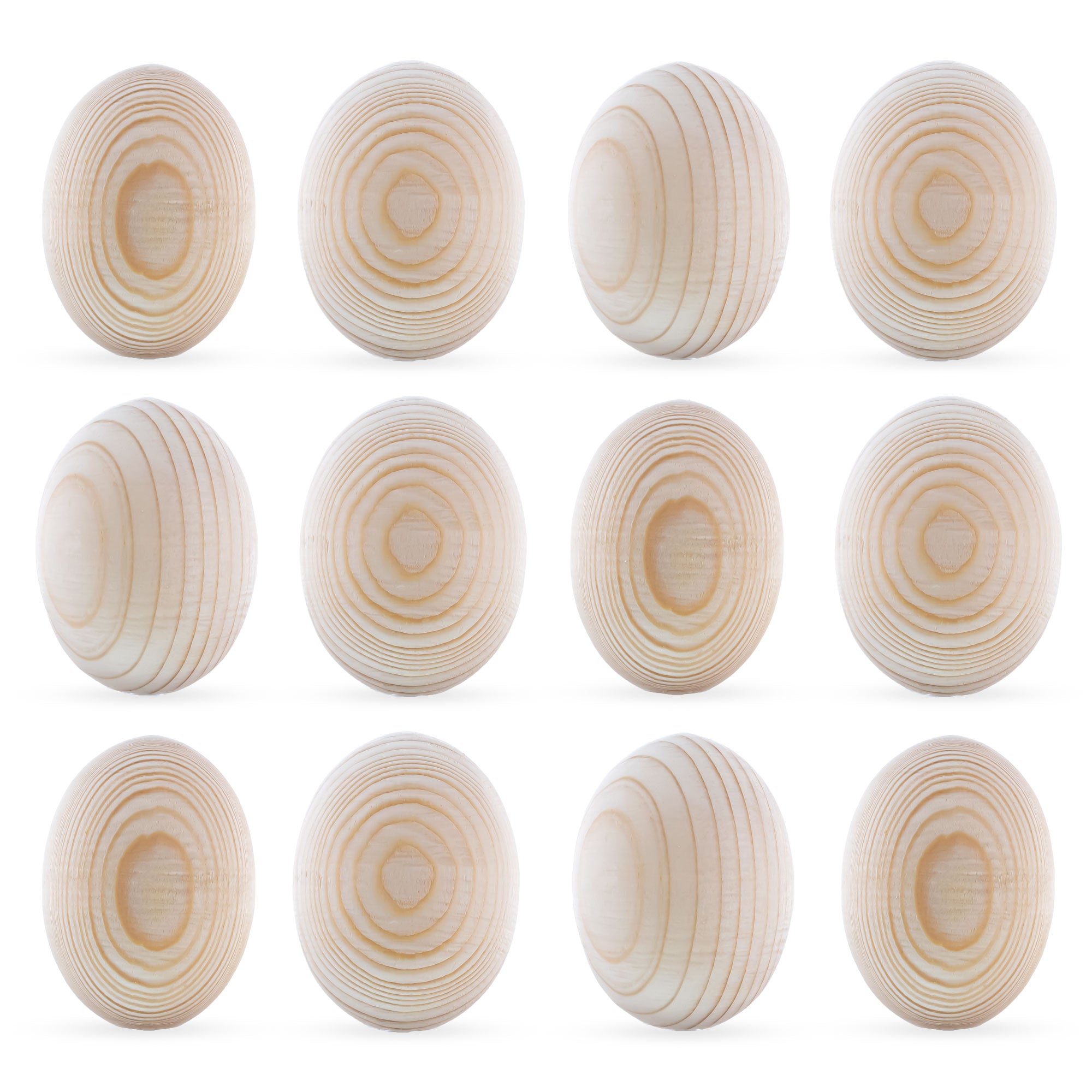 Set of 12 Unpainted Blank Unfinished Wooden Eggs 2.5 Inches in Beige color Oval
