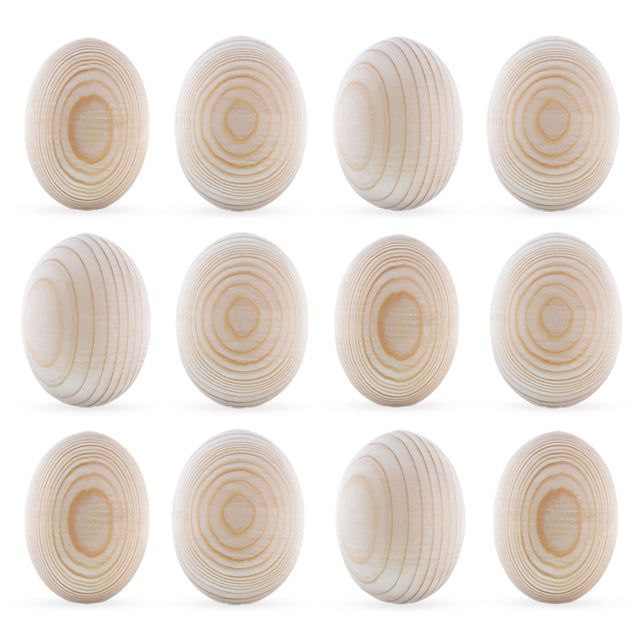 Set of 12 Unpainted Blank Unfinished Wooden Eggs 2.5 Inches in Beige color Oval