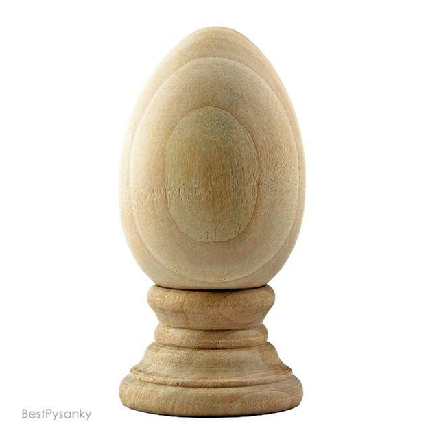 Wood Unfinished Blank Wooden Egg with Stand in Beige color Oval