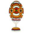 Geometrical Ukrainian Wooden Pysanka Easter Egg on a Stand 3.75 Inches in White color Oval