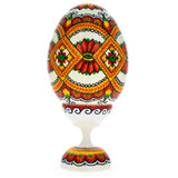 Geometrical Ukrainian Wooden Pysanka Easter Egg on a Stand 3.75 Inches in White color Oval