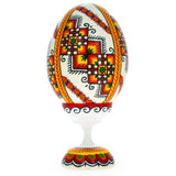 Embroidered Stripe Ukrainian Wooden Easter Egg Pysanka on a Stand 3.75 Inches in White color Oval