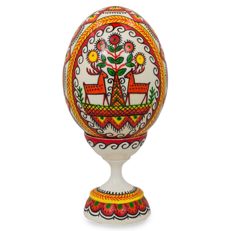 Deer by the Tree Ukrainian Wooden Easter Egg Pysanka on a Stand 3.75 Inches by BestPysanky