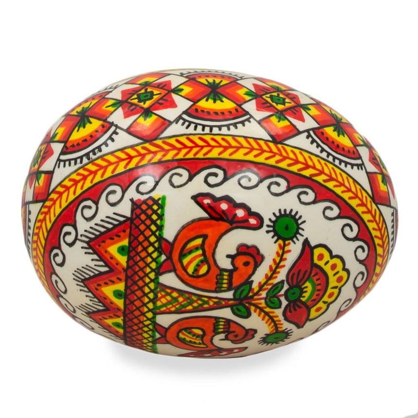 Hen Ukrainian Wooden Easter Egg Pysanka on a Stand 3.75 InchesUkraine , dimensions in inches: 3.75 x 2.5 x 1.85
