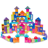 Wood Set of 90 Colorful Wooden Building Blocks in Multi color