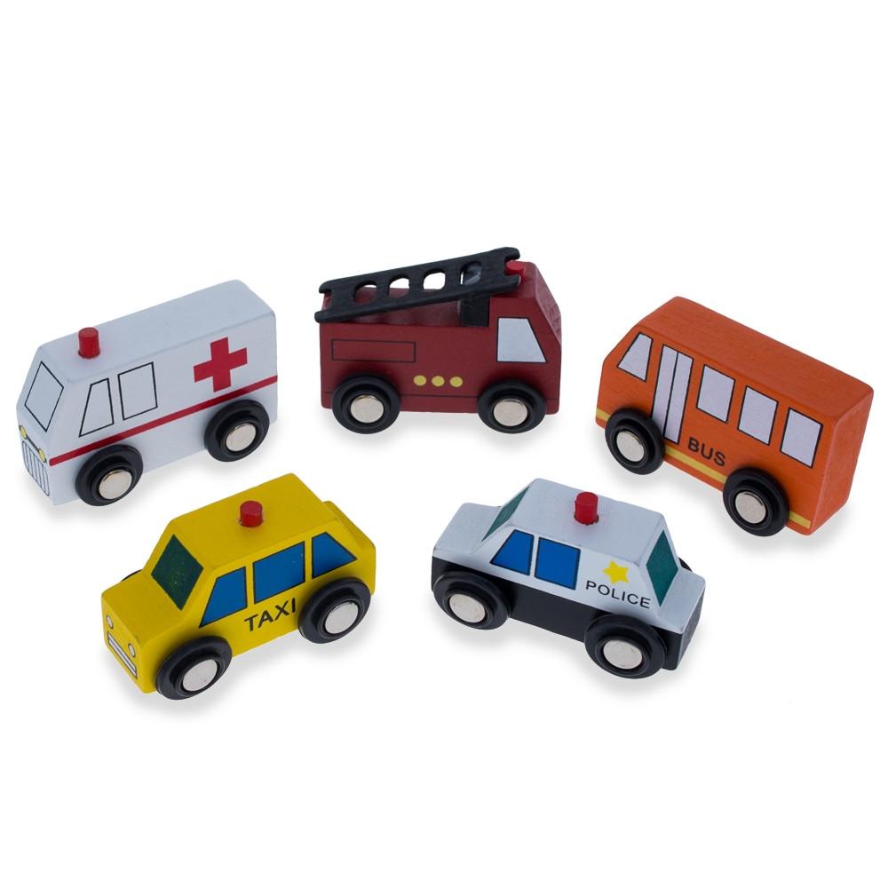 Set of 40 Pieces City Vehicles, Buildings, and Signs Wooden Blocks ,dimensions in inches: 1.34 x 13.62 x 9.62