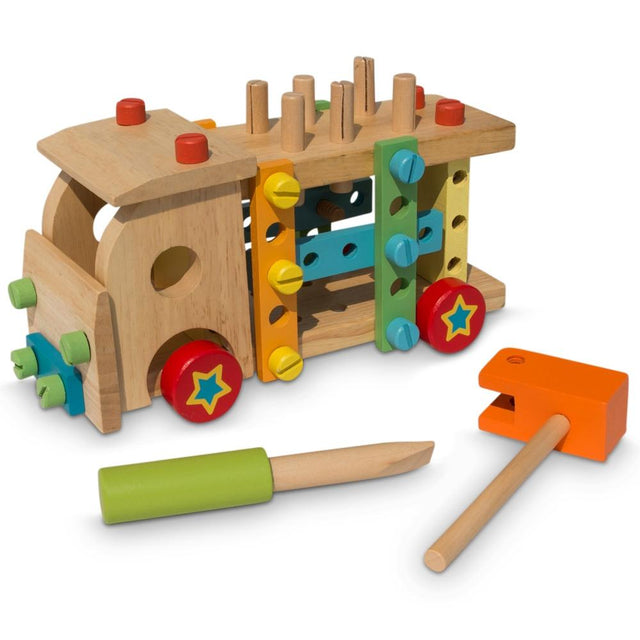 Set of Wooden Truck with Building Tools in Multi color,  shape