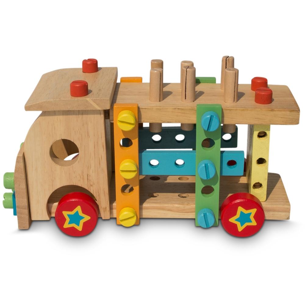 Set of Wooden Truck with Building Tools ,dimensions in inches: 4.47 x 10.5 x 5.5