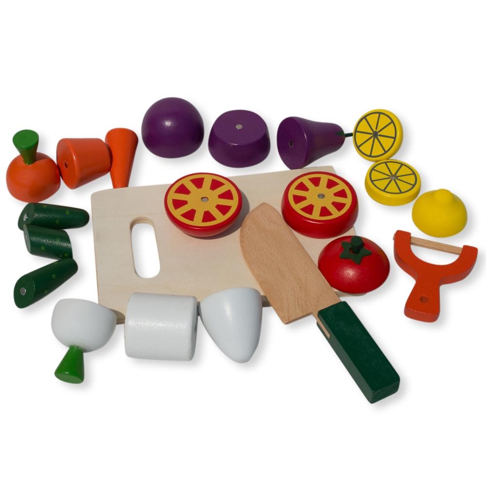 Wood 22 Pieces Magnetic Wooden Toy Kitchen Play Set with Vegetables & Knife in Multi color