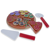 Wood Set of 27 Wooden Pieces Make a Pizza with Toppings & Kitchen Tools in Red color