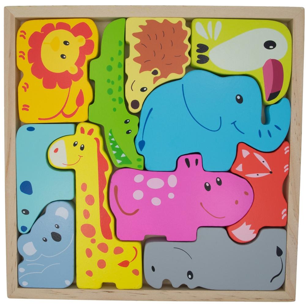 Wood Animals Learning Wooden Blocks Puzzle in Multi color