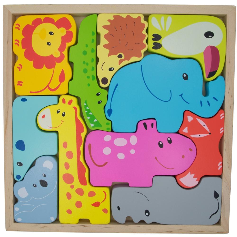 Animals Learning Wooden Blocks Puzzle in Multi color,  shape