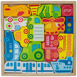 Wood Cars, Ship, Plane, Helicopter and Sign Learning Wooden Blocks Puzzle in Multi color
