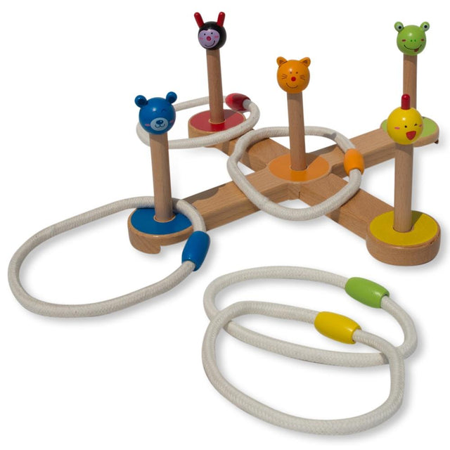 12 Pieces Wooden Ring Toss Game in Multi color