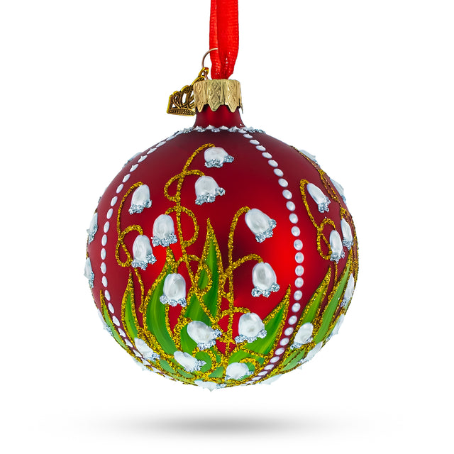 Elegant 1898 Lilies of the Valley Royal Egg - Blown Glass Ball Christmas Ornament 3.25 Inches in Red color, Round shape