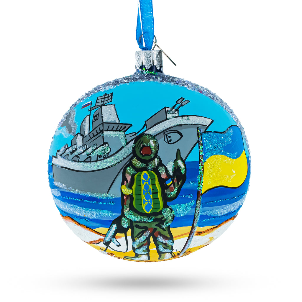 Ukrainian Heroes Glass Ball Christmas Ornament 4 Inches in Multi color Round
