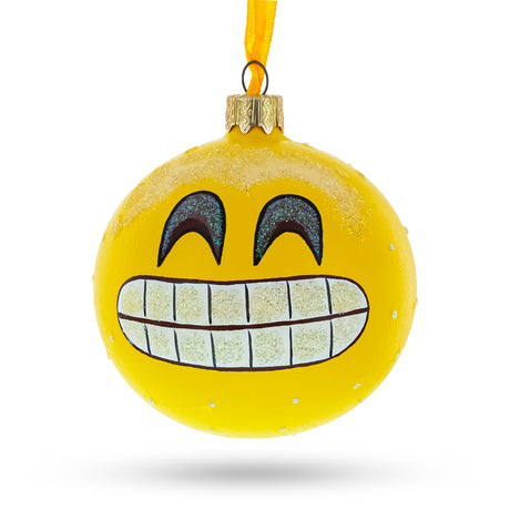 The Grin: Facial Expressions Blown Glass Ball Christmas Ornament 3.25 Inches in Yellow color, Round shape