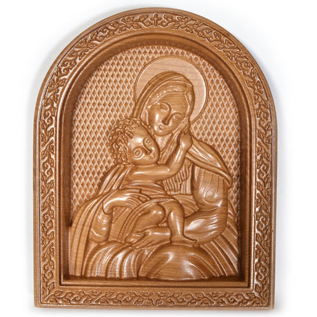 Ukrainian Beech Wood Carved Icon in Brown color,  shape