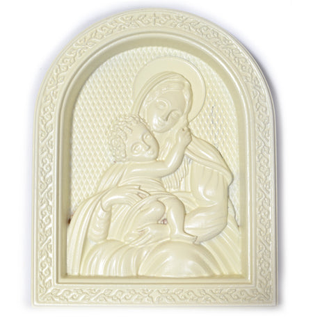 Ukrainian Beech Wood Carved Icon in White in White color,  shape