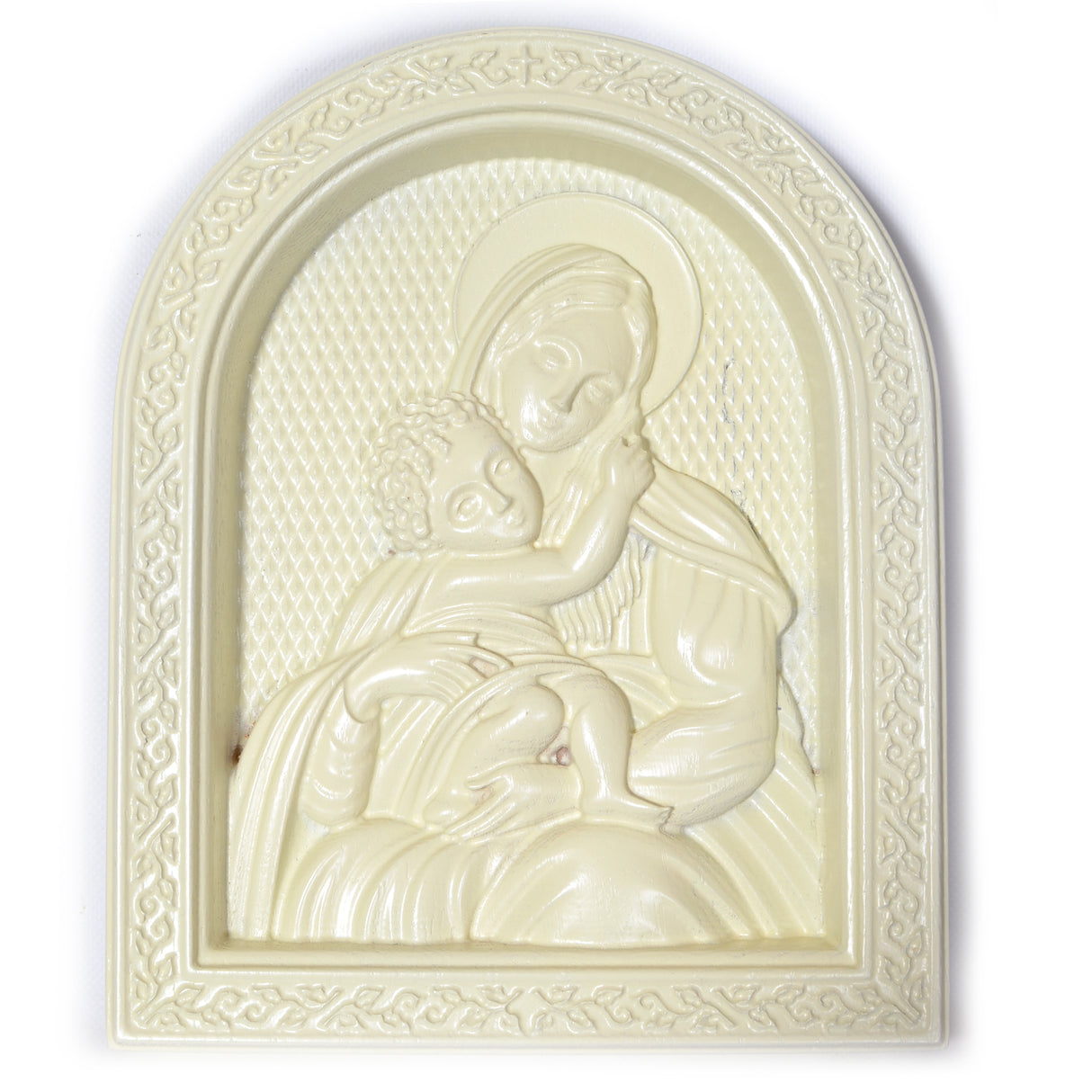 Ukrainian Beech Wood Carved Icon in White in White color,  shape