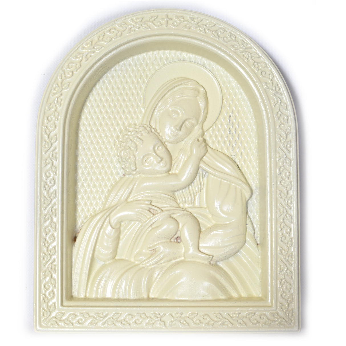 Wood Ukrainian Beech Wood Carved Icon in White in White color