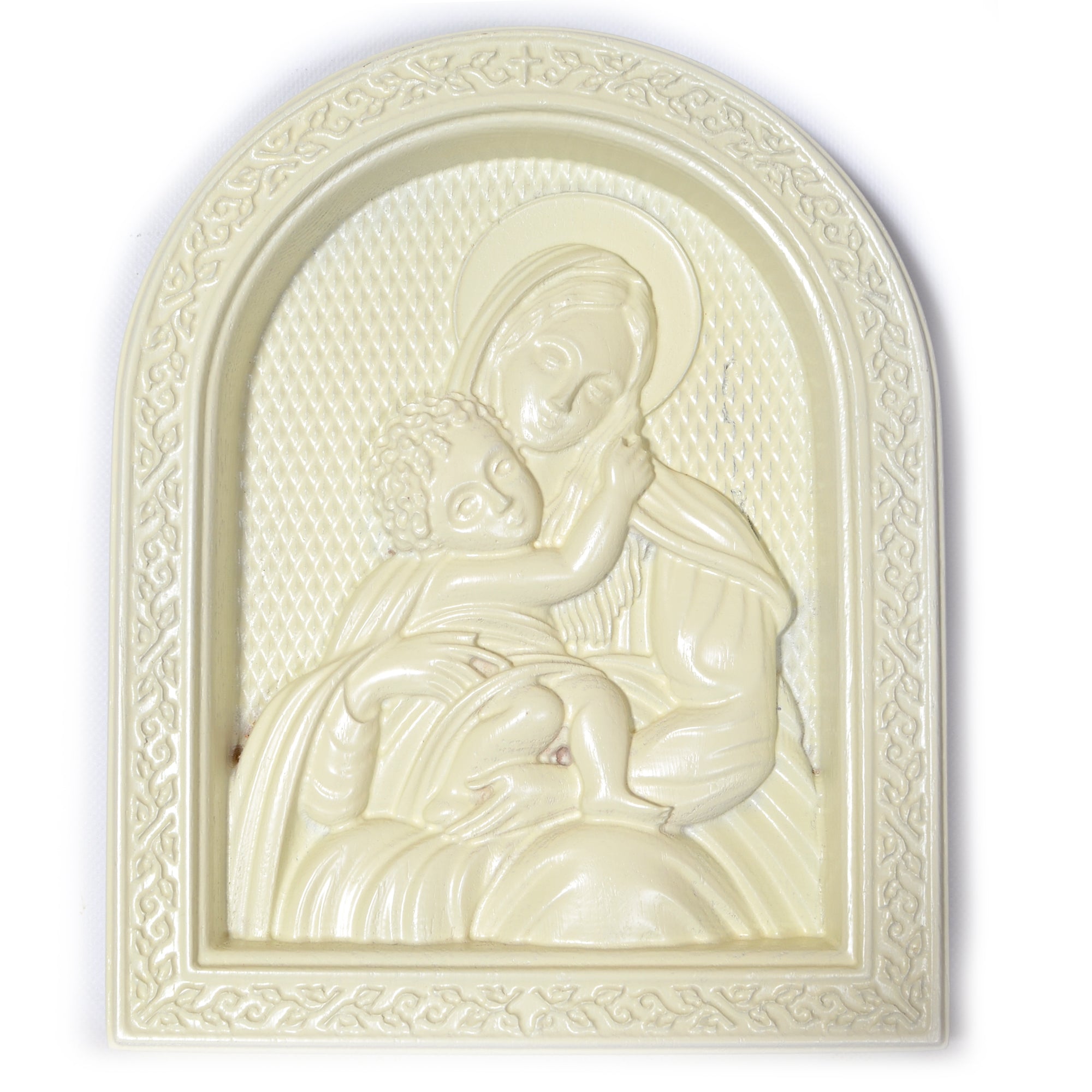 Ukrainian Beech Wood Carved Icon in White in White color