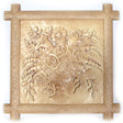 The Flower Bouquet Ukrainian Beech Wood Carved Plaque 16 Inches White in Brown color Square