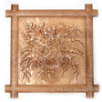 The Flower Bouquet Ukrainian Beech Wood Carved Plaque 16 Inches in Brown color Square