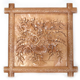 The Flower Bouquet Ukrainian Beech Wood Carved Plaque 16 Inches in Brown color Square