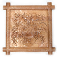 Wood The Flower Bouquet Ukrainian Beech Wood Carved Plaque in Brown color Square