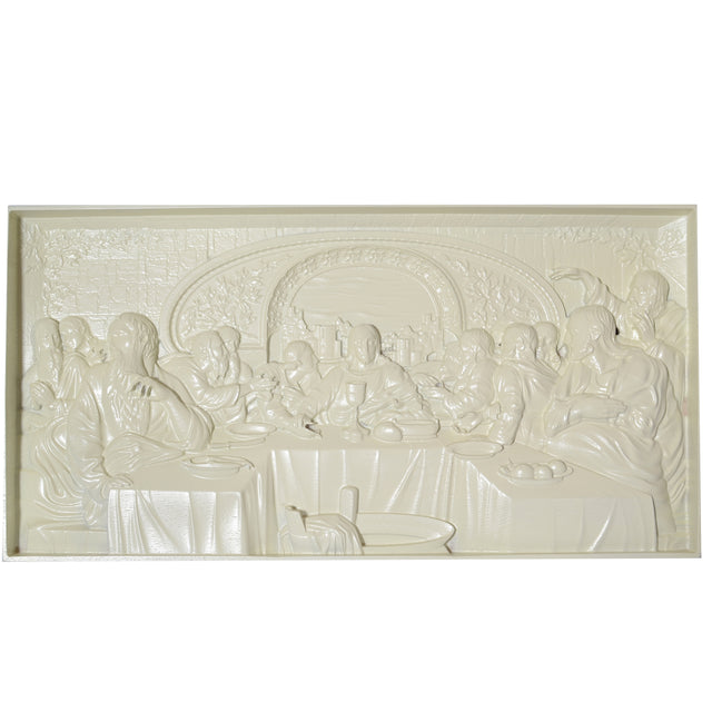 Wood The Last Supper Ukrainian Beech Wood Carved Plaque in White in White color Rectangle