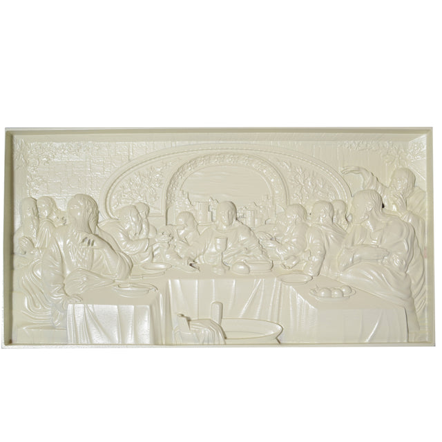 The Last Supper Ukrainian Beech Wood Carved Plaque in White in White color Rectangle