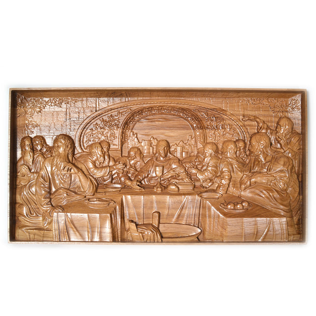 The Last Supper Ukrainian Beech Wood Carved Plaque in Brown color, Rectangle shape